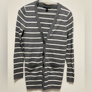 Banana Republic Gray, Navy & White Striped Cardigan XS
